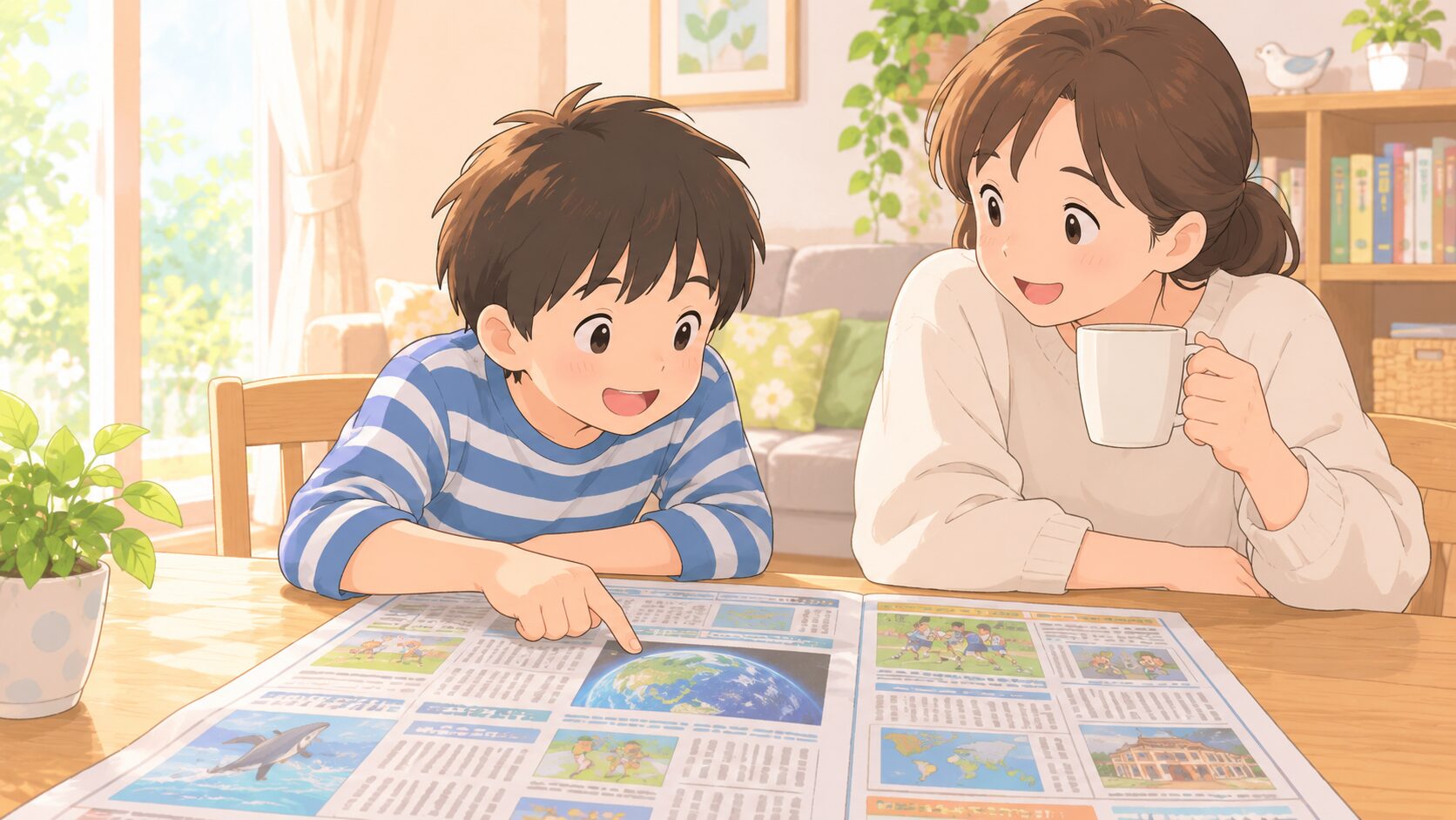 子ども新聞を読む親子のイメージ