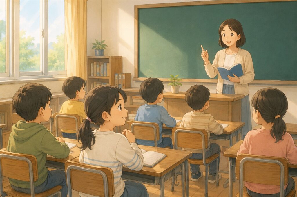 教室で先生の説明を理解してうなずいている小学生