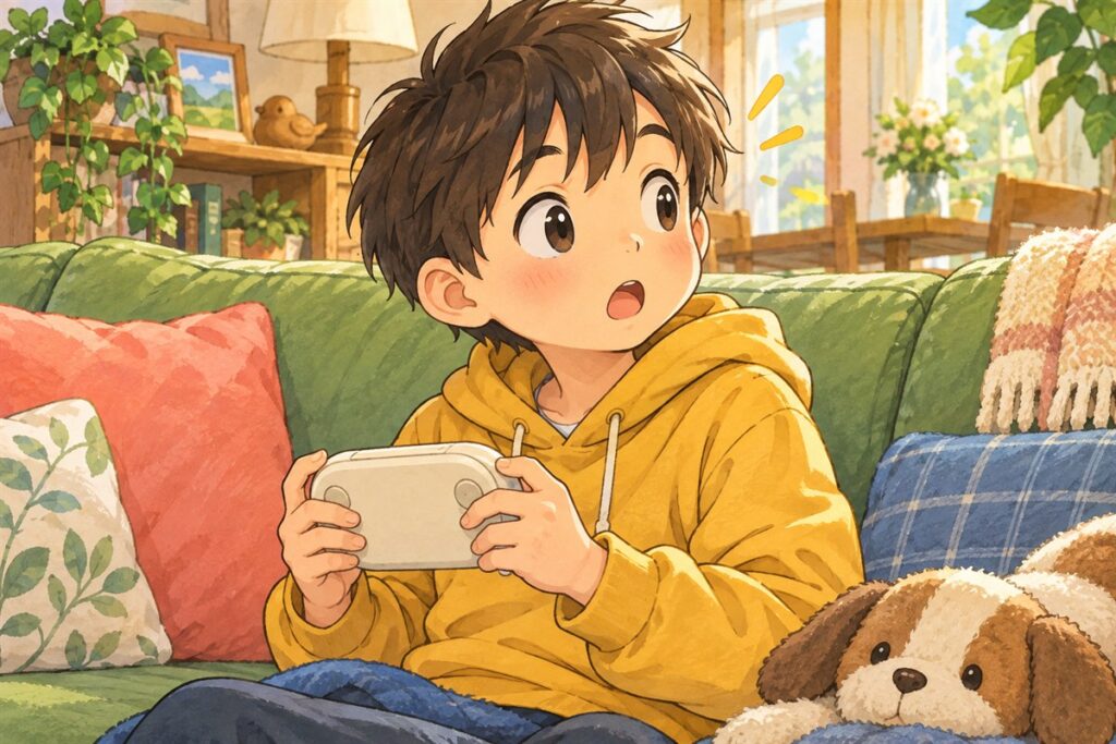 ゲームをしていた男の子が名前を呼ばれて、はっと顔を上げる