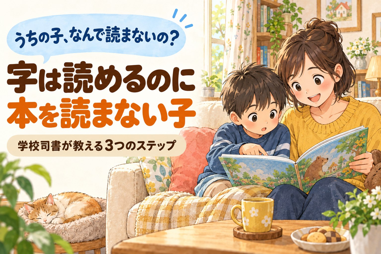 字は読めるのに本を読まない小学生と、読み聞かせから一人読みへのつなぎ方を解説する記事のアイキャッチ