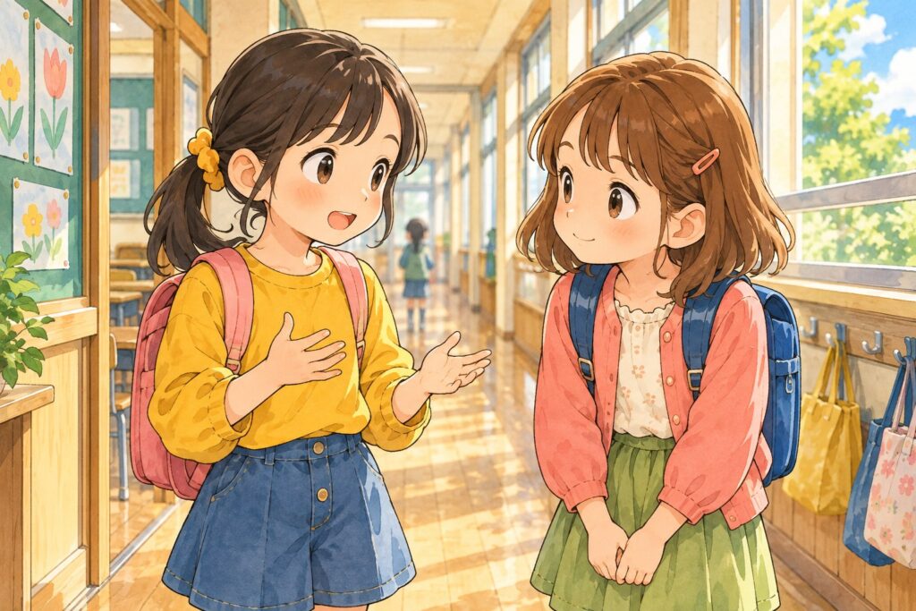 友だちに「ずるいと思った」と落ち着いて伝えている子ども