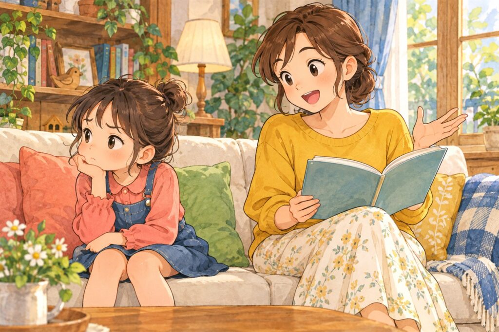 言葉の説明が長くなって、退屈そうに横を向いている子ども
